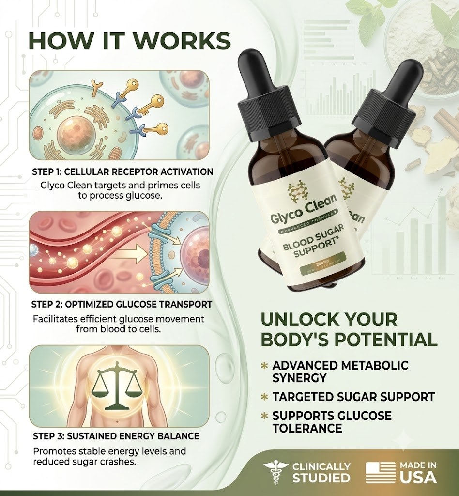 How Glyco Clean works: cellular receptor activation, optimized glucose transport, sustained energy balance